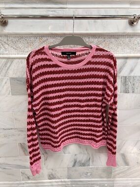 Vero Moda Striped Pink and Burgundy Open-Knit Sweater - Large